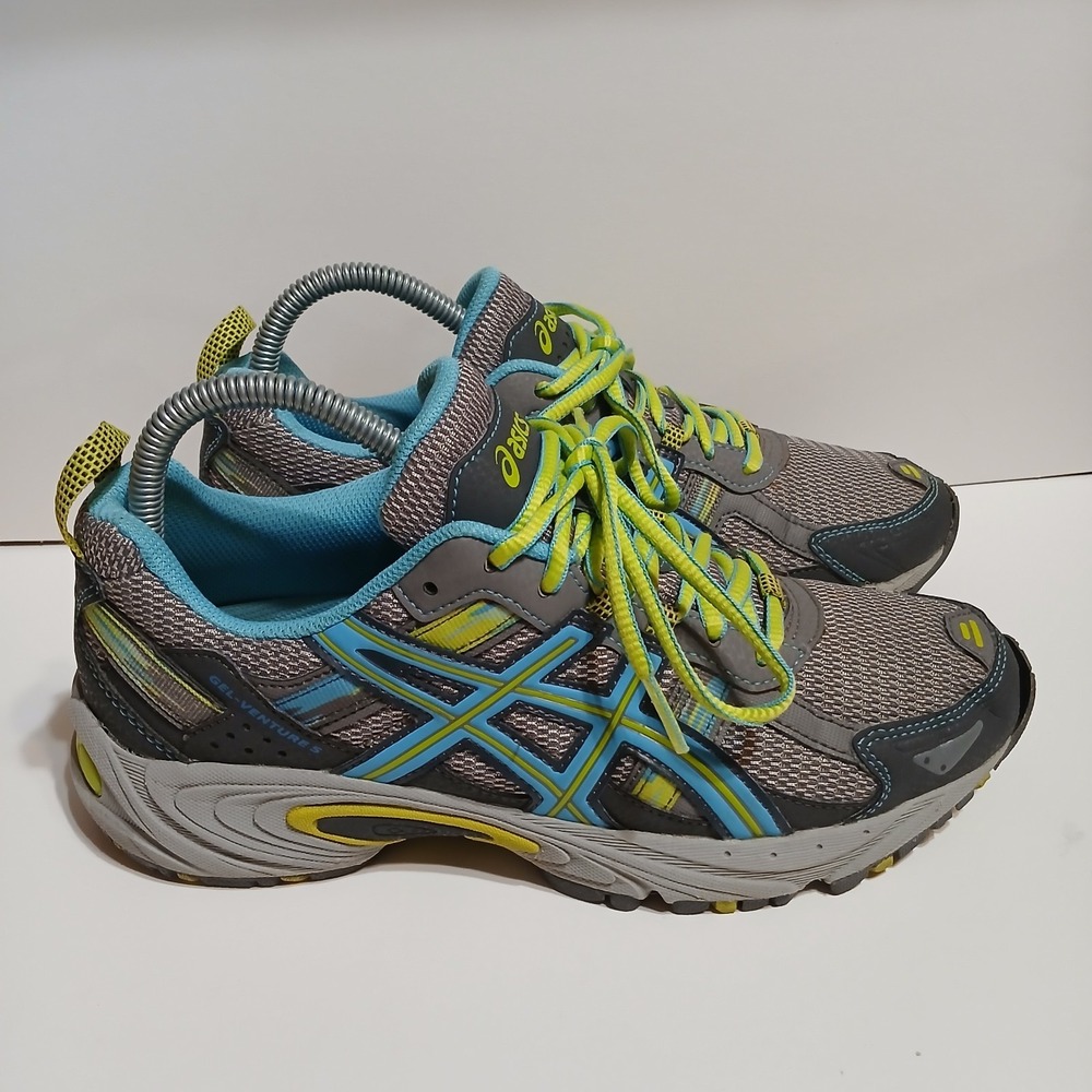 Asics Gel Venture 5 Sneakers Womens 8 Gray Lime Blue Running Shoes T5N8N